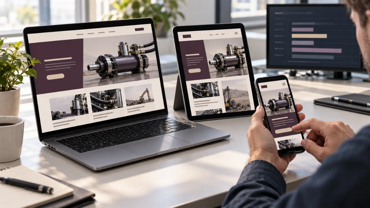 Aynı kurumsal web sitesinin dizüstü bilgisayar, tablet ve telefon ekranında yan yana görünümü